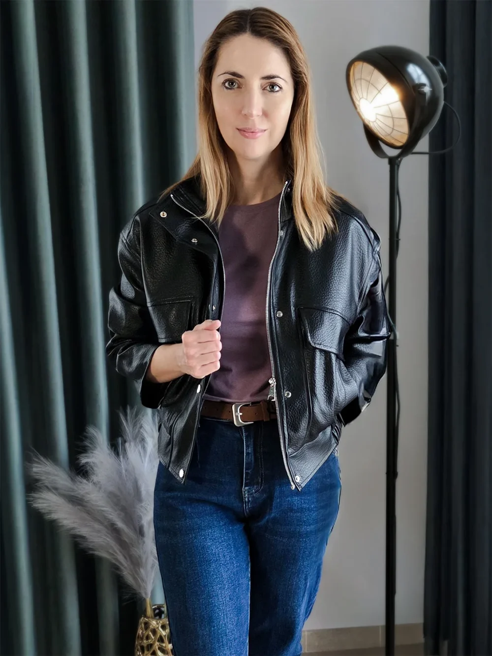 Kurtka damska z ekoskóry premium – fason ramoneski z nutą bomberki